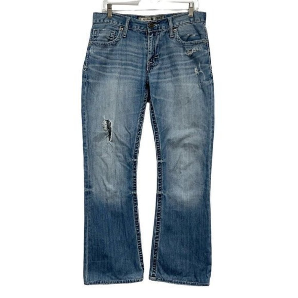 BKE Buckle Fulton Men's Medium Wash Bootcut Denim Distressed Jeans Size 31R guc‎
